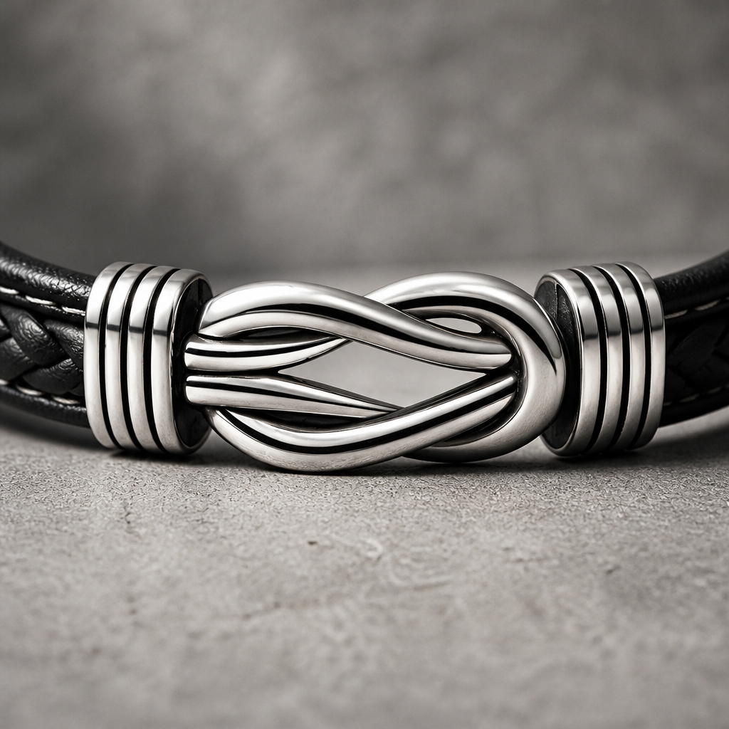 Des Finitions Exemplaires - Bracelet Fils Homme en Cuir Tressé, Nœud Infini à Graver