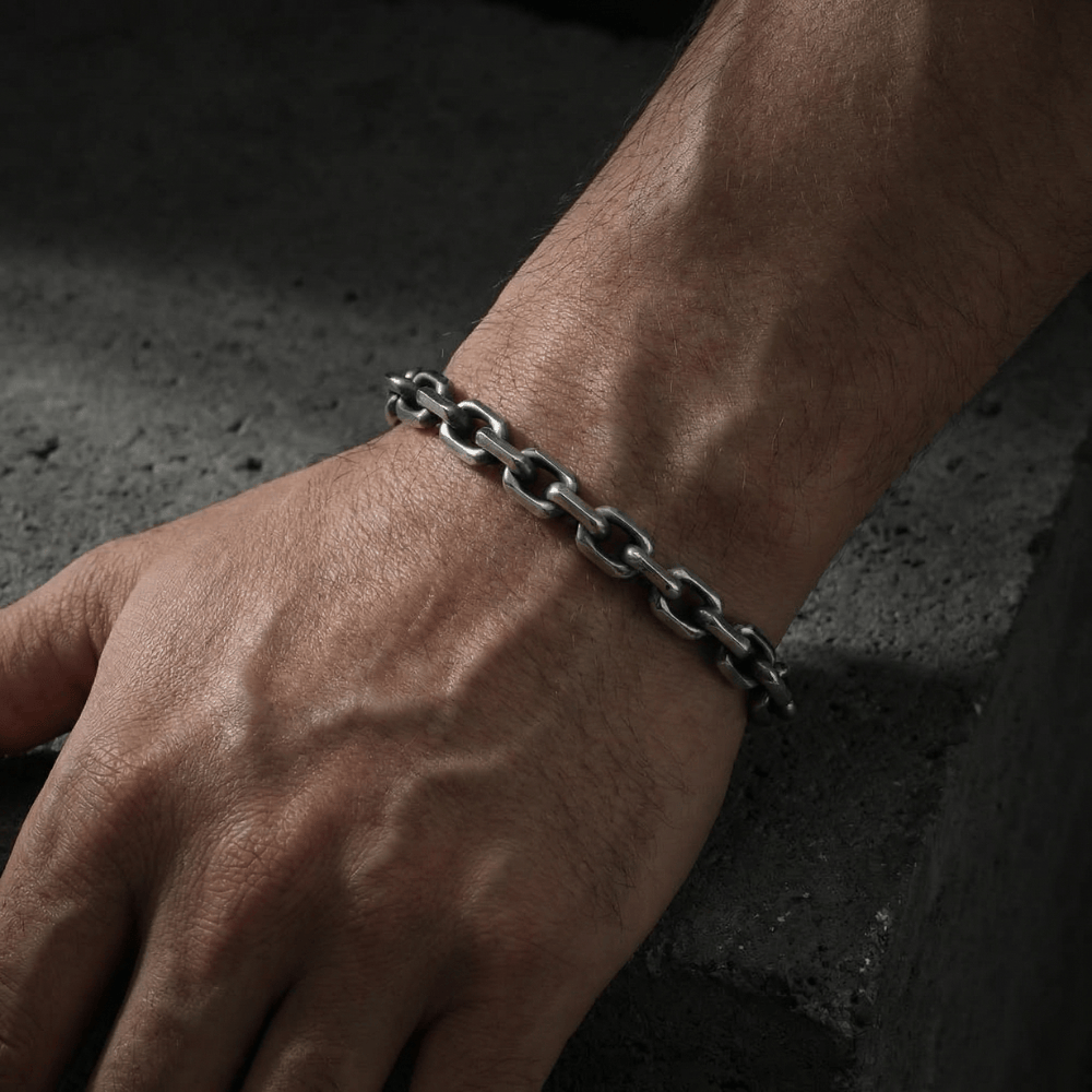 Bracelet gourmette homme acier maille forçat argent