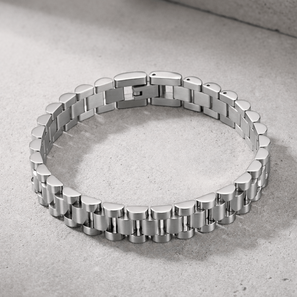 Gourmette homme argent maille large acier inoxydable bracelet