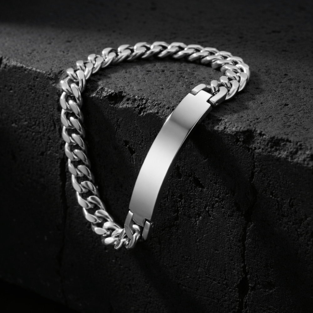 Bracelet gourmette homme argent personnalisable acier inoxydable