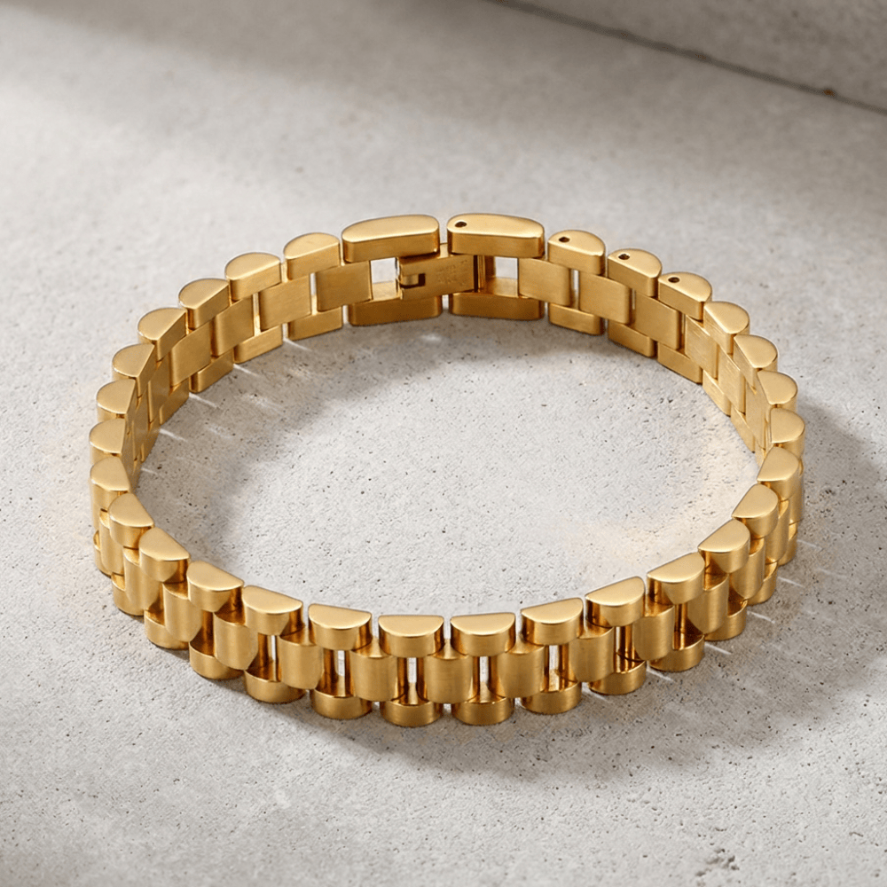 Bracelet gourmette homme or maille large acier inoxydable