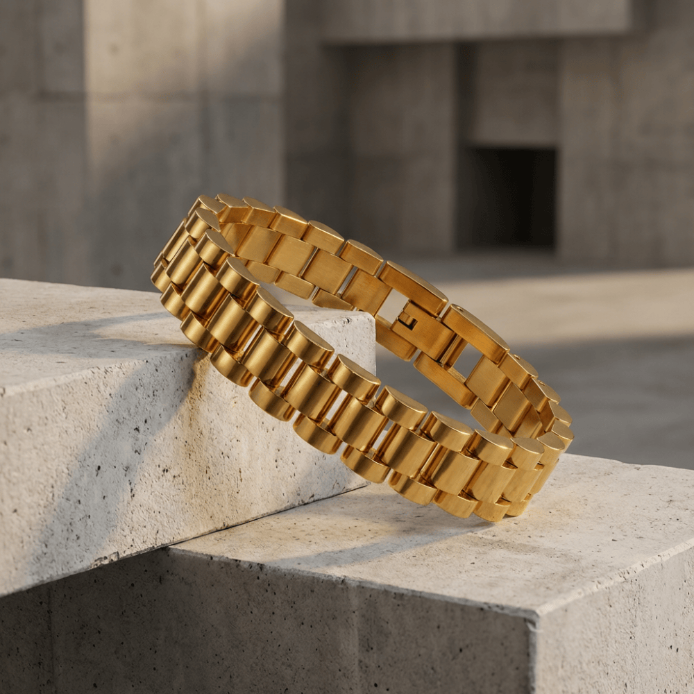 Bracelet homme gourmette or maille large acier inoxydable