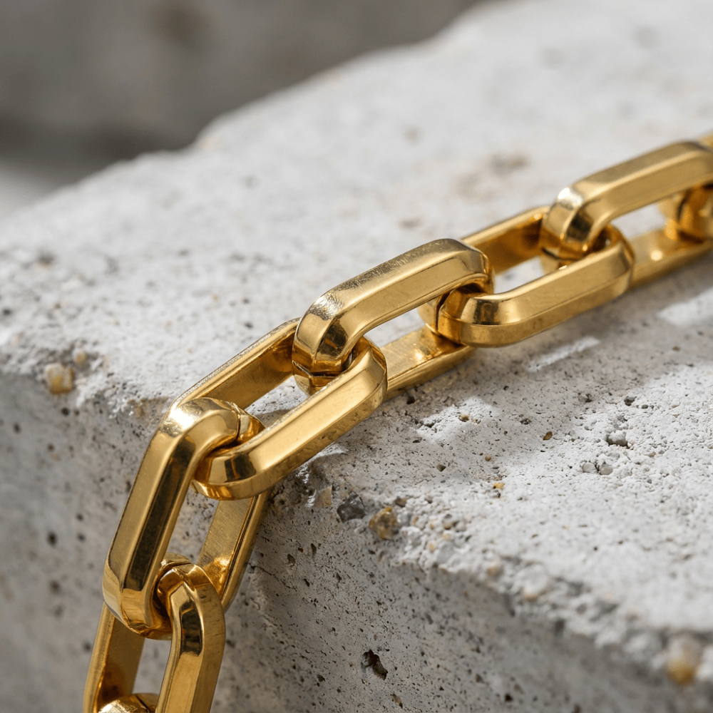 Gourmette homme or maillons rectangulaires bracelet acier