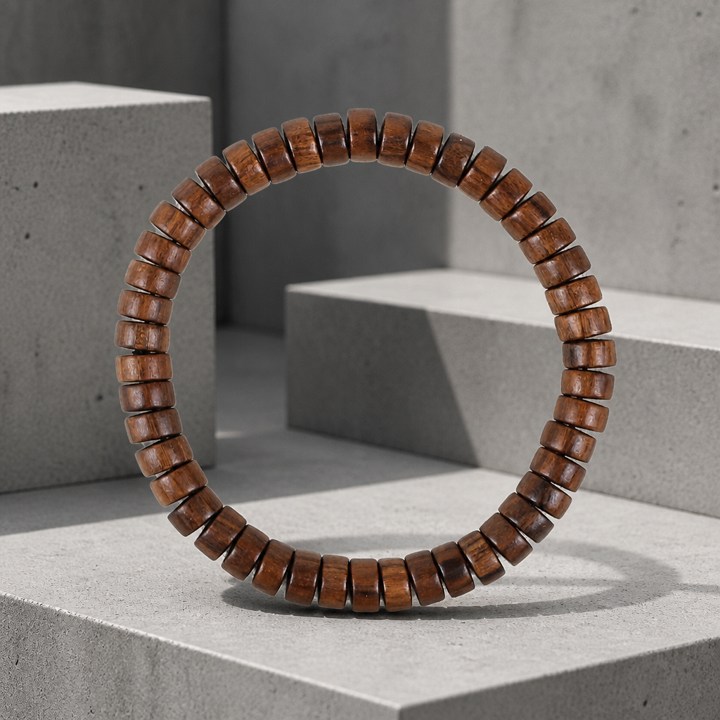 Bracelet heishi homme en perles de bois plates marron