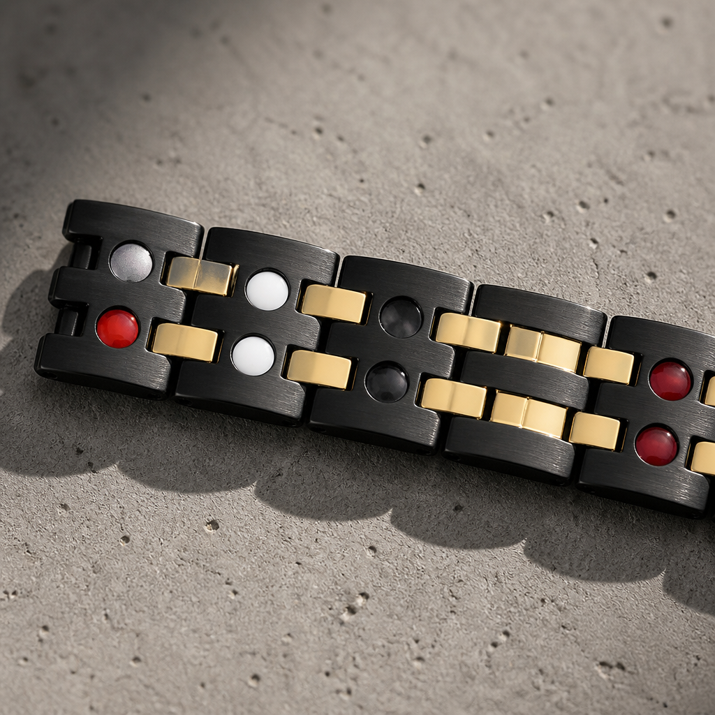 Des Finitions Exemplaires - Bracelet Homme Bicolore Noir et Or, Acier Magnétique
