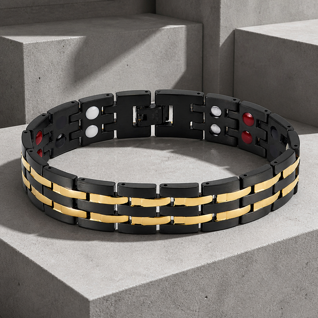 Bracelet homme bicolore noir et or en acier inoxydable à maillons