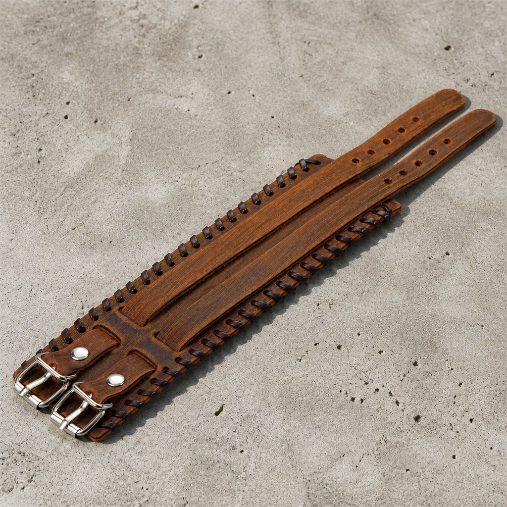 Le bracelet ouvert à plat, sangles et trous de réglage visibles