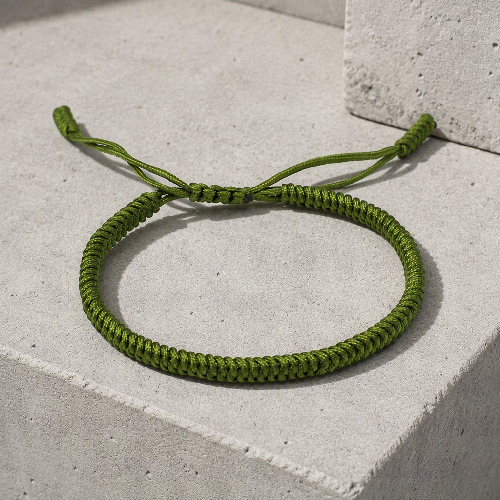 Bracelet homme cordelette vert kaki et son nœud plat réglable