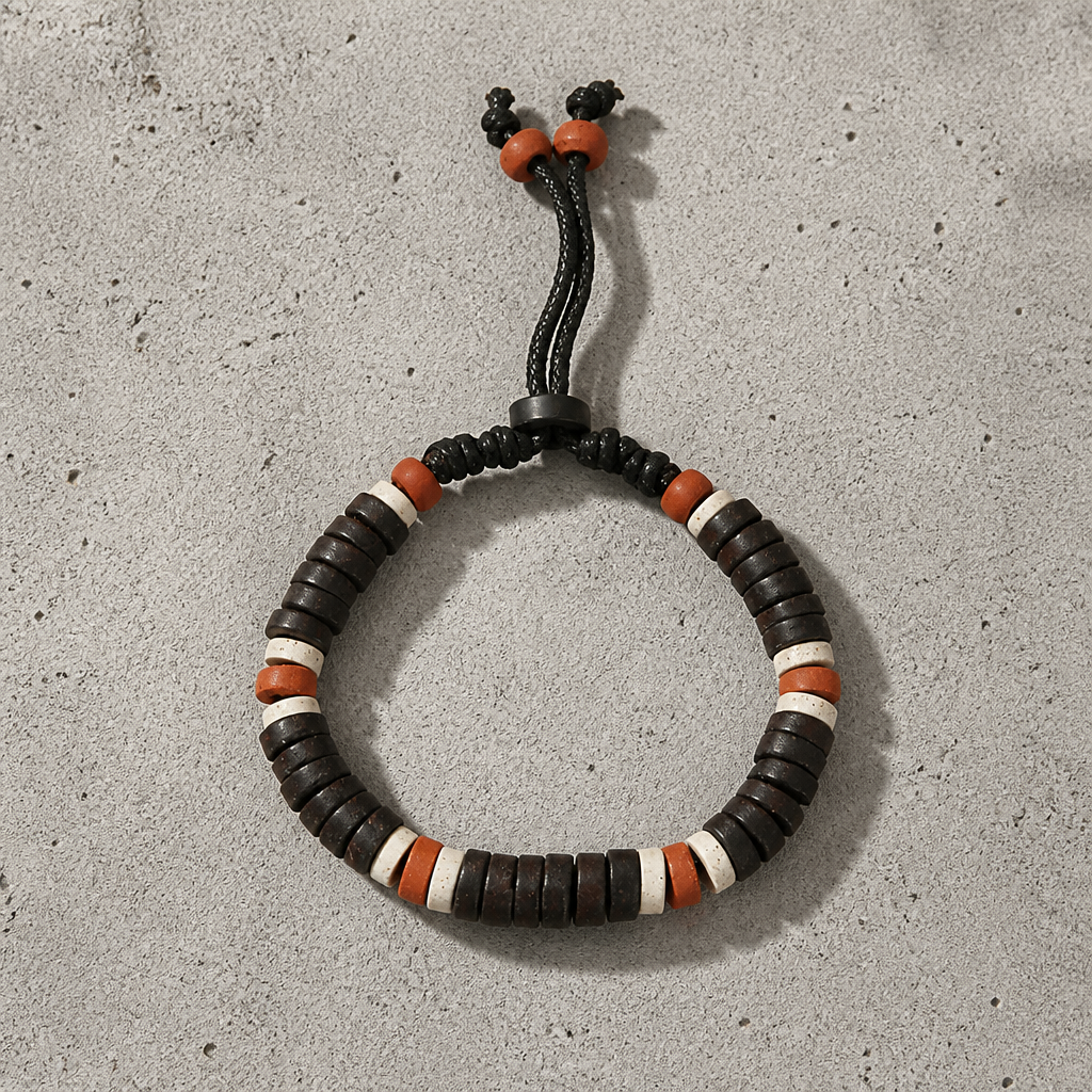 Des Finitions Exemplaires - Bracelet Ethnique Homme Perles de Bois et Pierre Ajustable