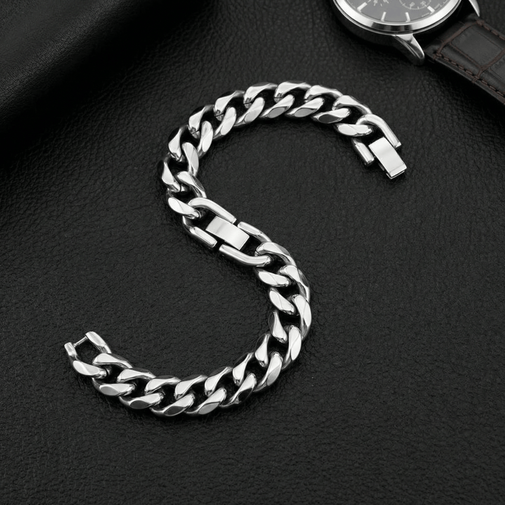 Bracelet homme gourmette argent grosse maille acier