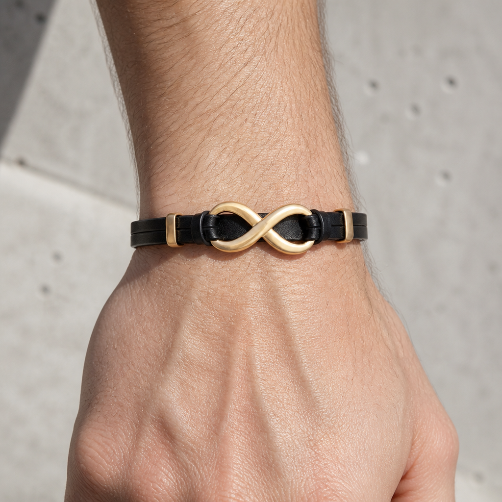 Des Finitions Exemplaires - Bracelet Homme Jeune, Symbole Infini en Cuir et Acier