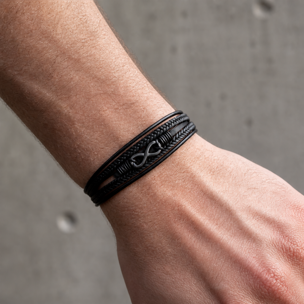 Des Finitions Exemplaires - Bracelet Homme Moderne, Cuir Multi-Rangs et Infini