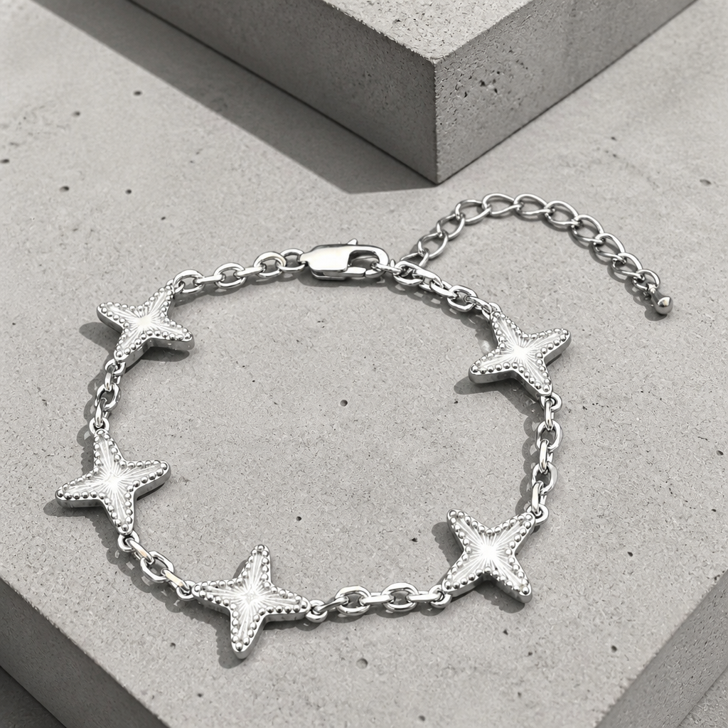 Bracelet homme original, chaîne à étoiles en acier argenté