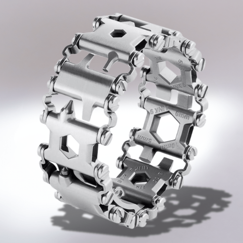 Bracelet homme outil en acier brossé, maillons à clés six pans