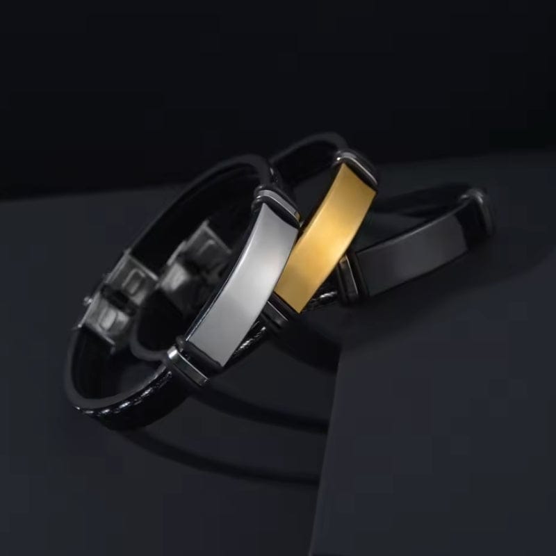 Bracelet homme papa, les trois finitions de plaque vierges côte à côte
