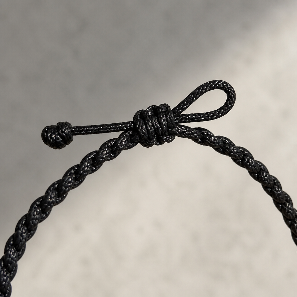 Fermeture coulissante réglable du bracelet en cordon ciré tressé noir