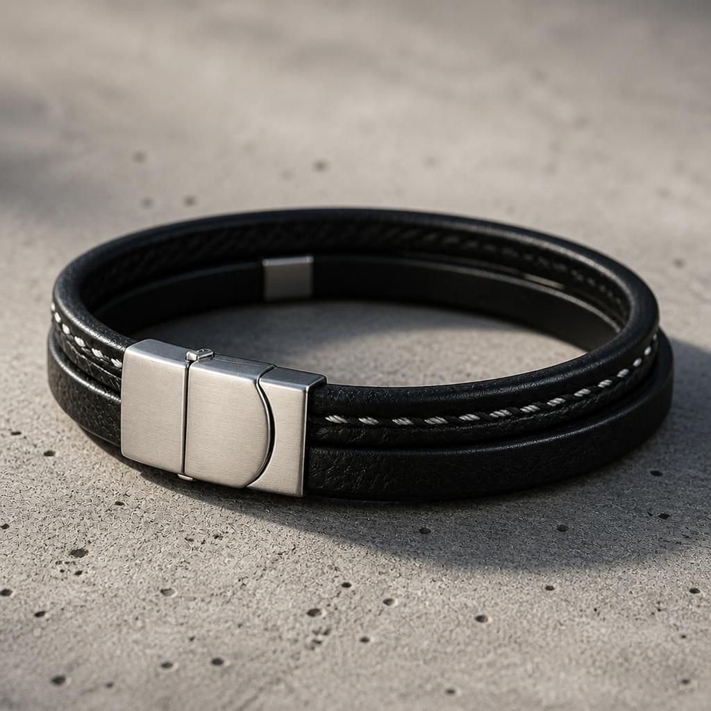 Fermoir magnétique en acier brossé du bracelet cuir homme personnalisé