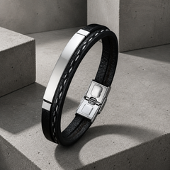 Bracelet Cuir Homme Personnalisé, Plaque Acier à Graver