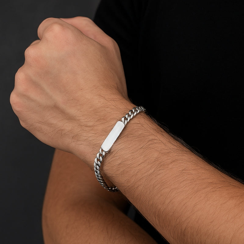 Bracelet gourmette homme acier personnalisé argenté