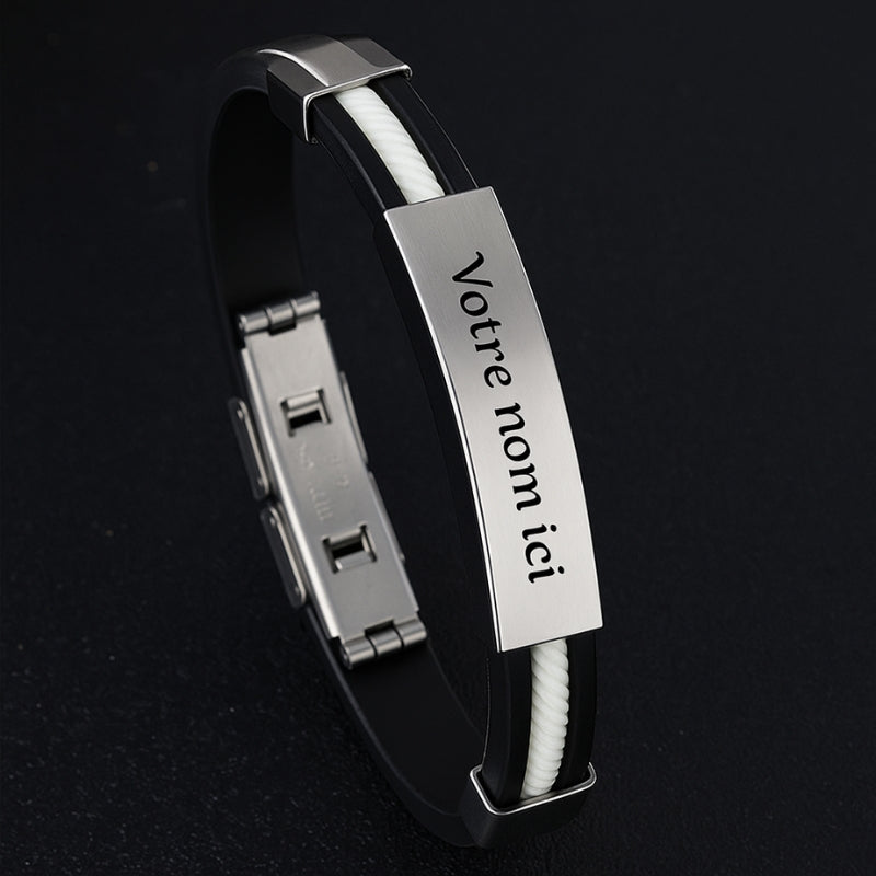 Bracelet personnalisable homme noir silicone acier style tendance