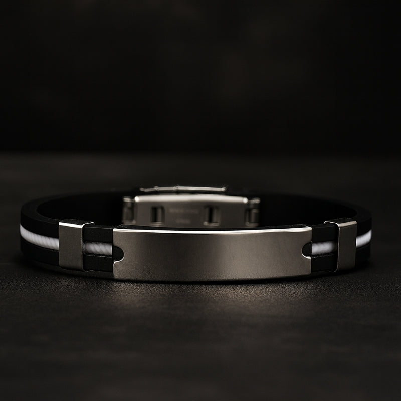 Bracelet noir homme personnalisé silicone acier
