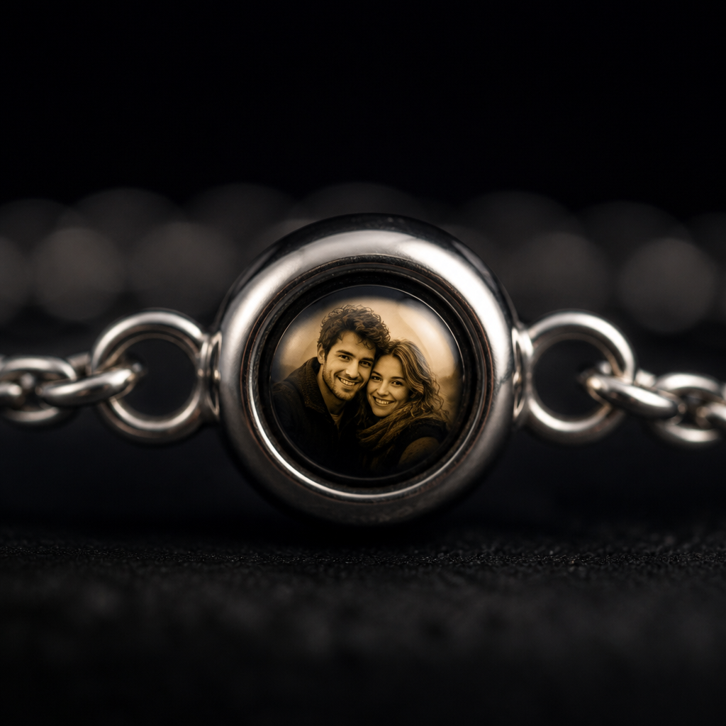 Perle à lentille du bracelet chaîne fine avec la photo visible à l'intérieur