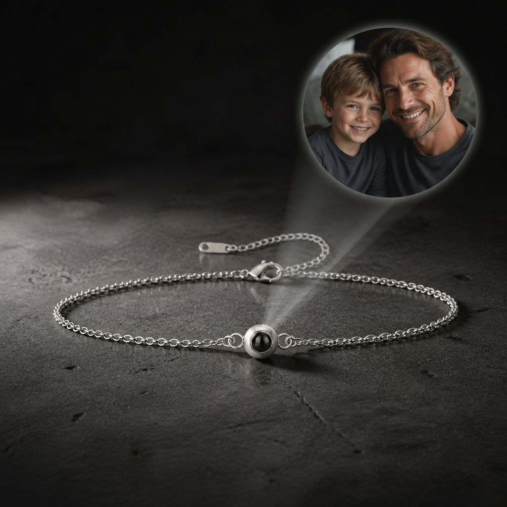Bracelet homme avec photo, chaîne fine argent et sa bulle photo