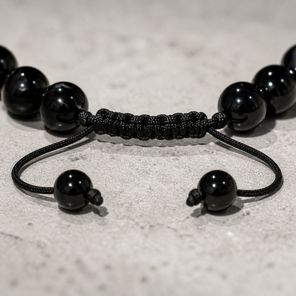 Cordon tressé coulissant réglable du bracelet en agate noire
