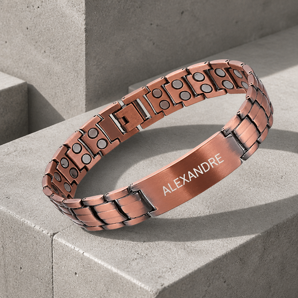 Bracelet homme prénom en cuivre avec plaque gravée à maillons