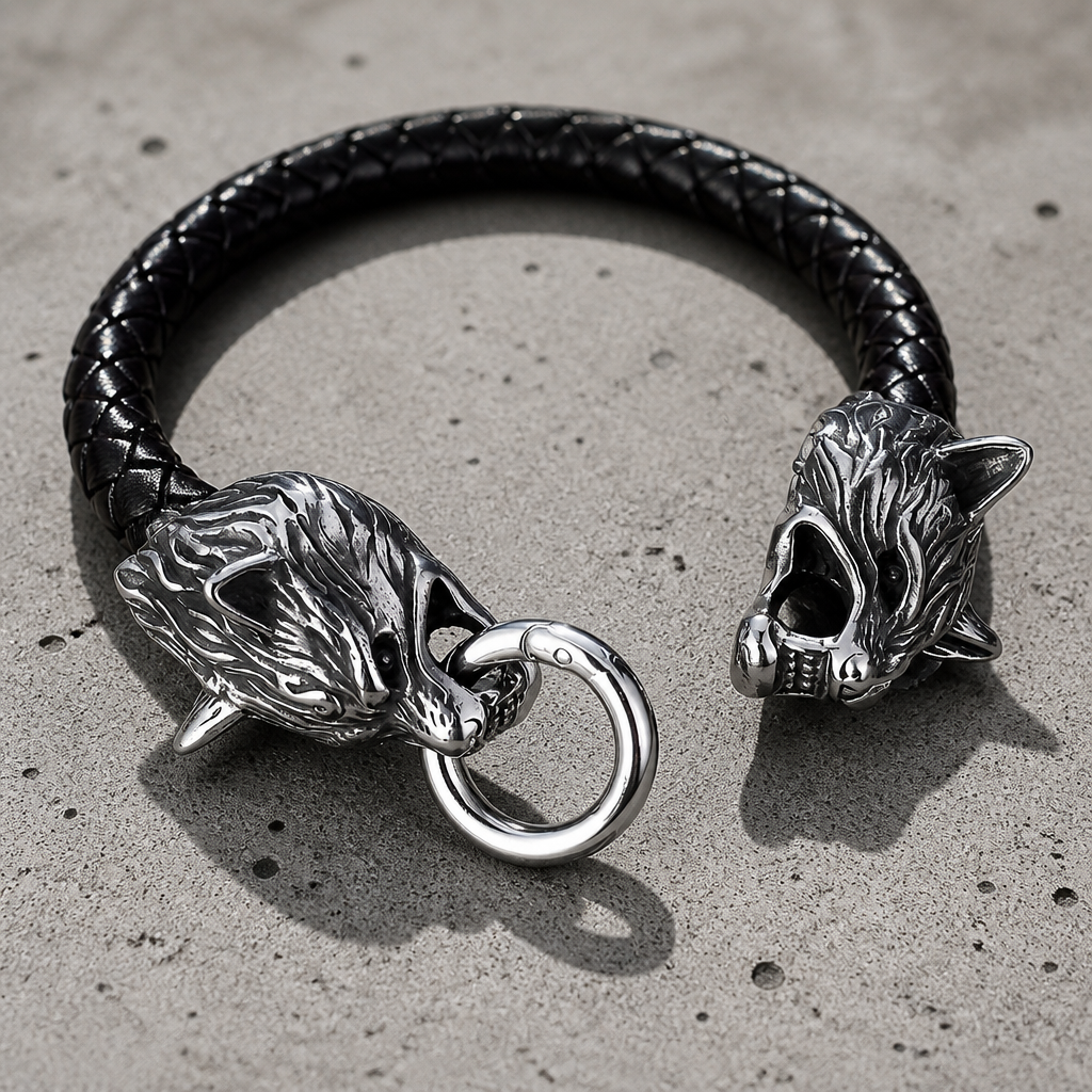 Bracelet tête de loup ouvert, anneau à ressort dégagé de la mâchoire
