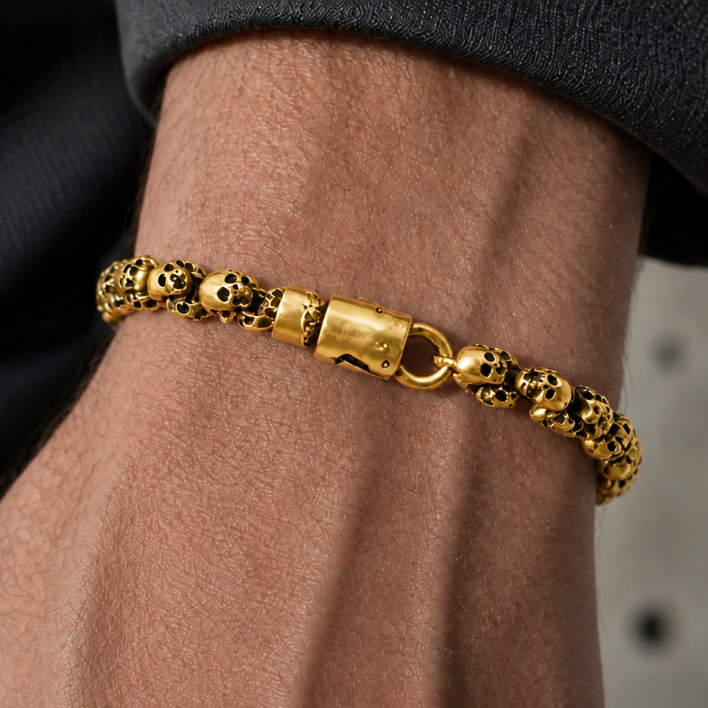 Des Finitions Exemplaires - Bracelet Homme Tête de Mort Maille de Crânes en Acier