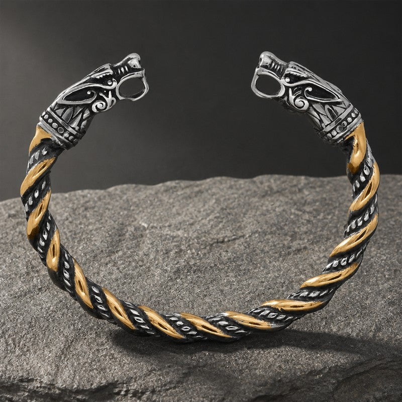 Bracelet homme viking bicolore, brin doré torsadé avec un brin argenté