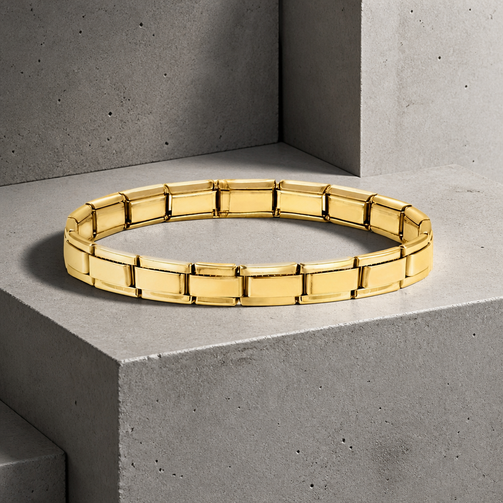 Bracelet italien homme doré à maillons plats extensibles