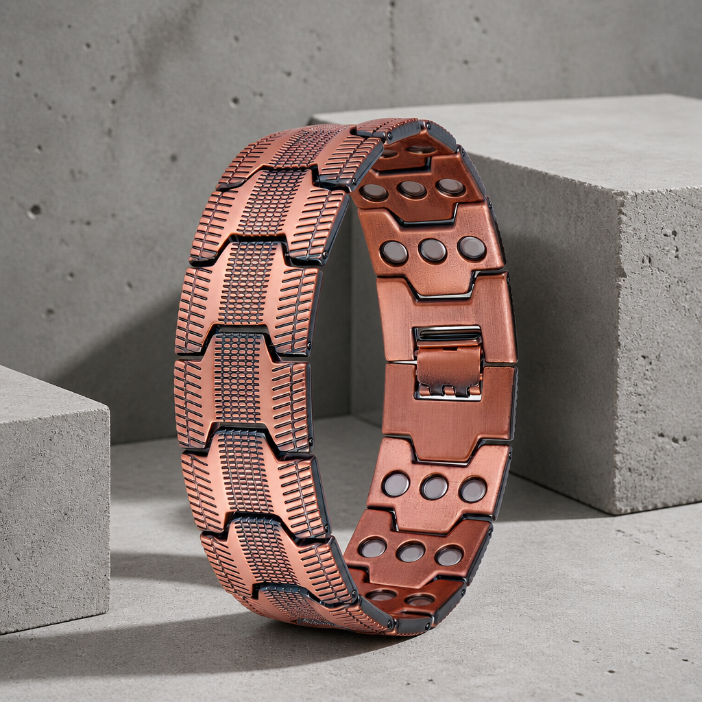 Bracelet magnétique homme maillons en croix, finition bronze