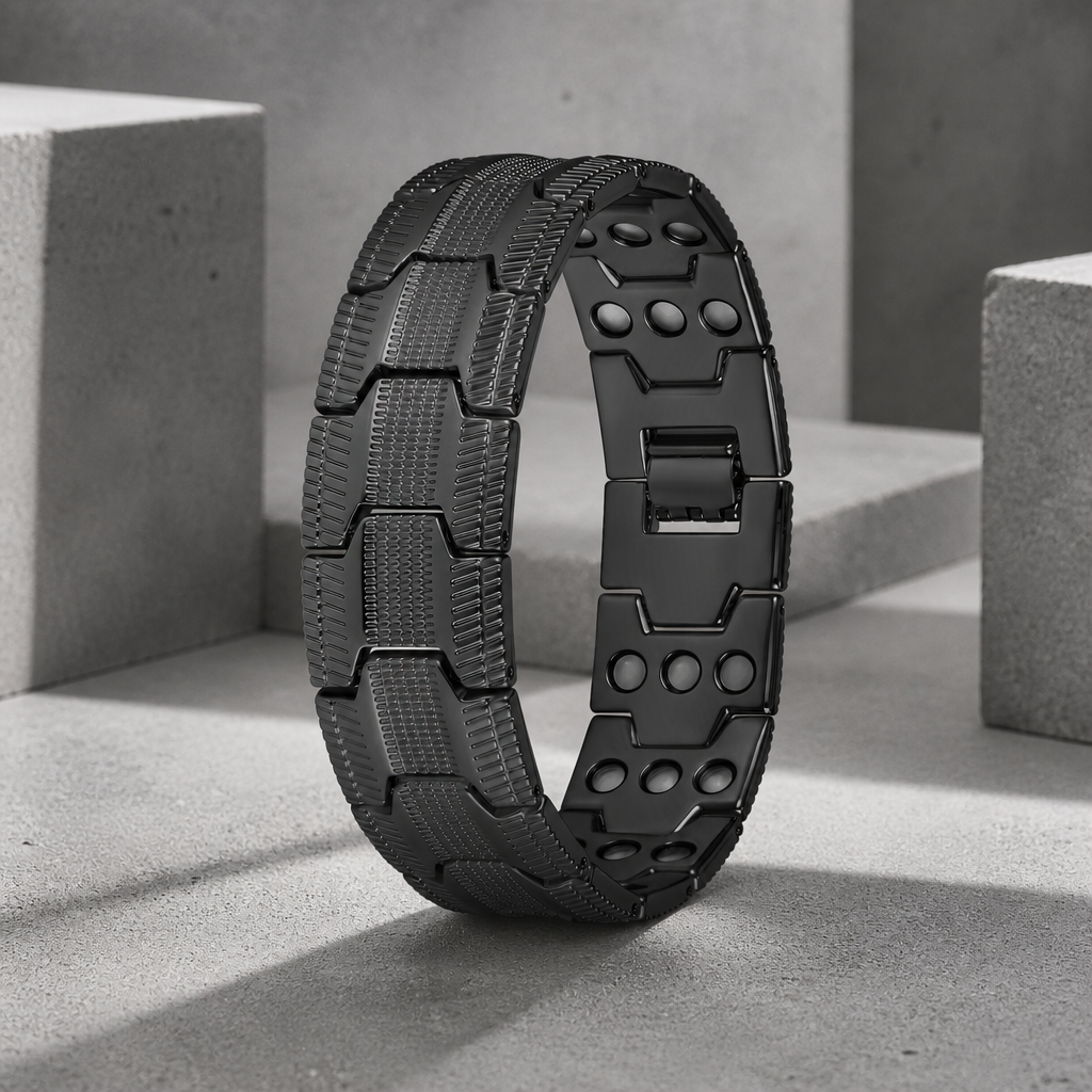 Bracelet magnétique homme maillons en croix, finition noire