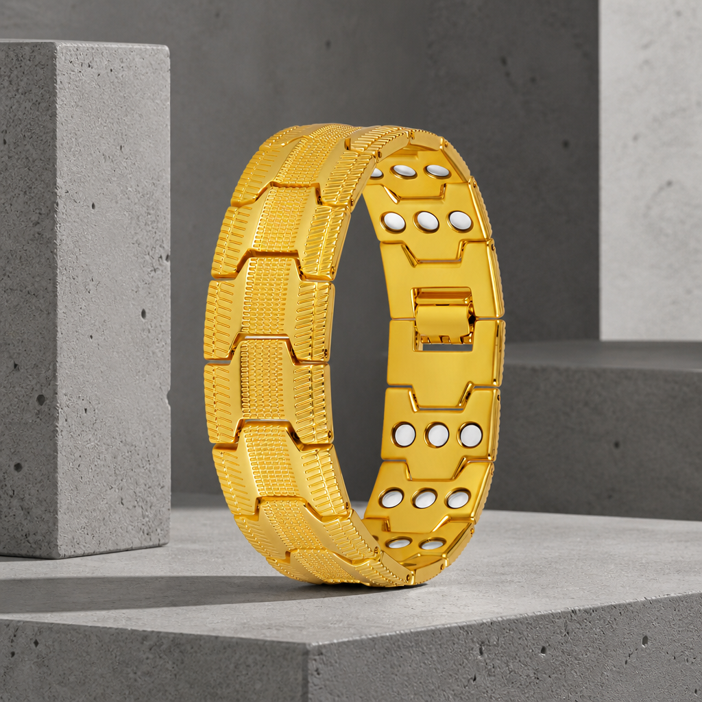 Bracelet magnétique homme maillons en croix, finition or
