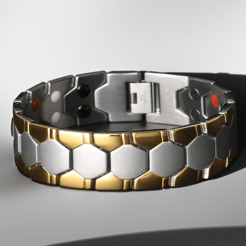 Bracelet magnétique homme bicolore argent et or en maille nid d'abeille