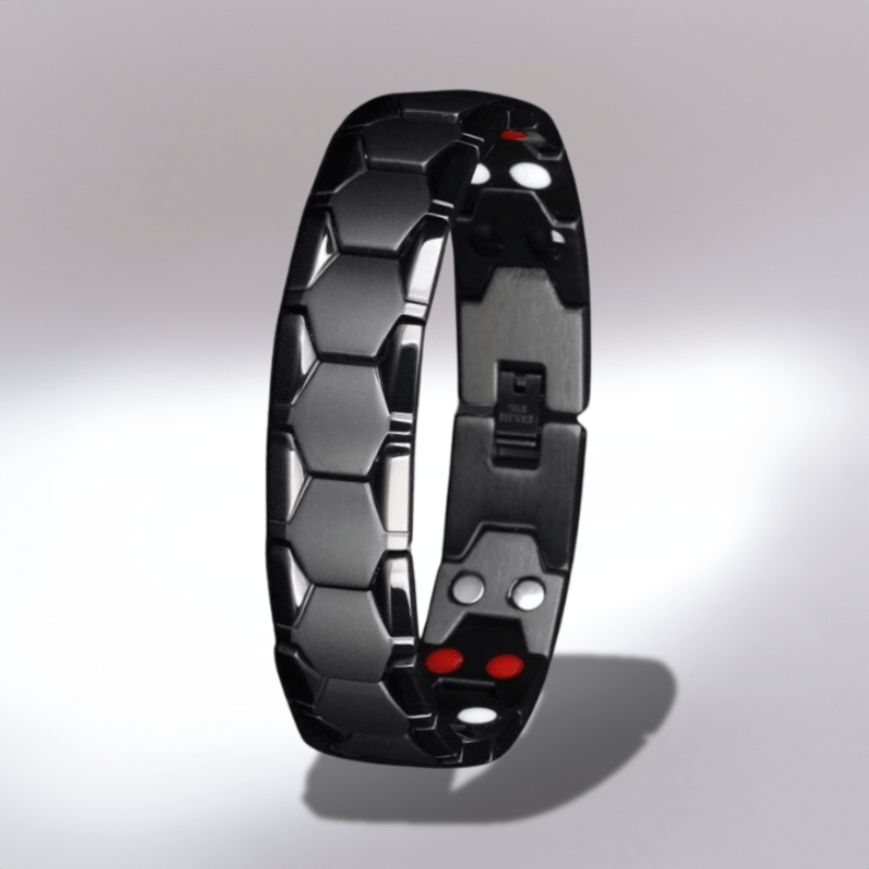 Bracelet magnétique homme en acier noir, maille nid d'abeille