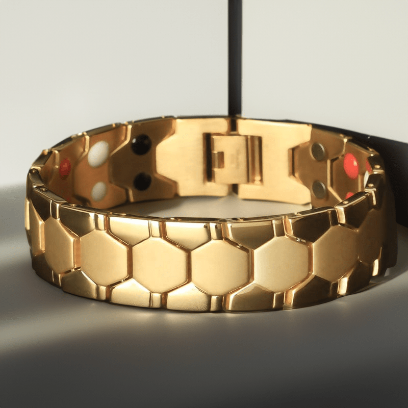 Bracelet magnétique homme doré avec aimants et inserts visibles
