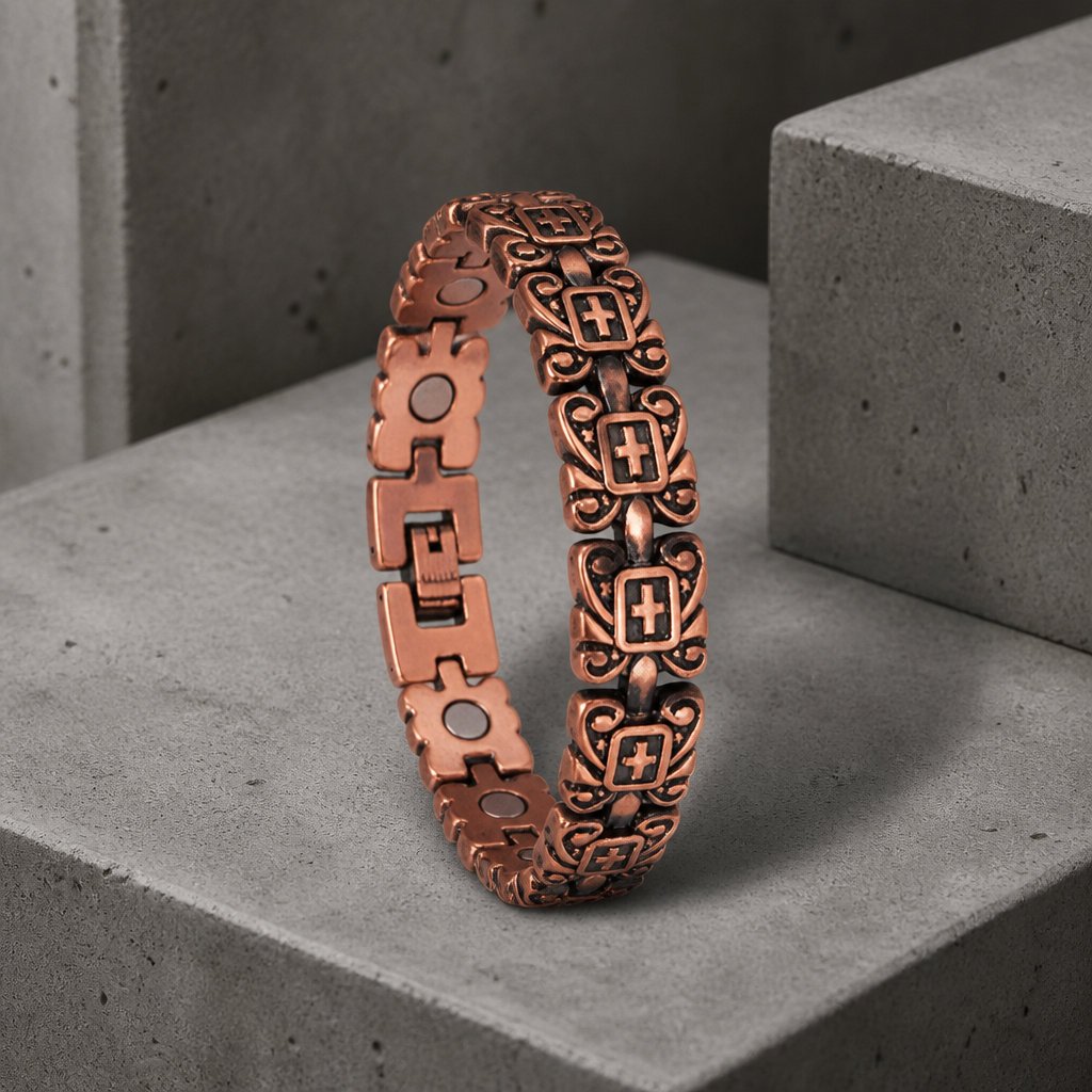 Des Finitions Exemplaires - Bracelet Maillon Homme en Cuivre Ciselé, Aimanté