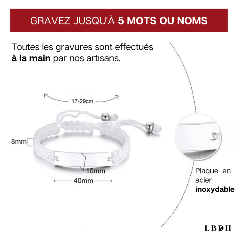 Cotes du bracelet homme tissu, plaque acier de 40 mm et cordon de 8 mm