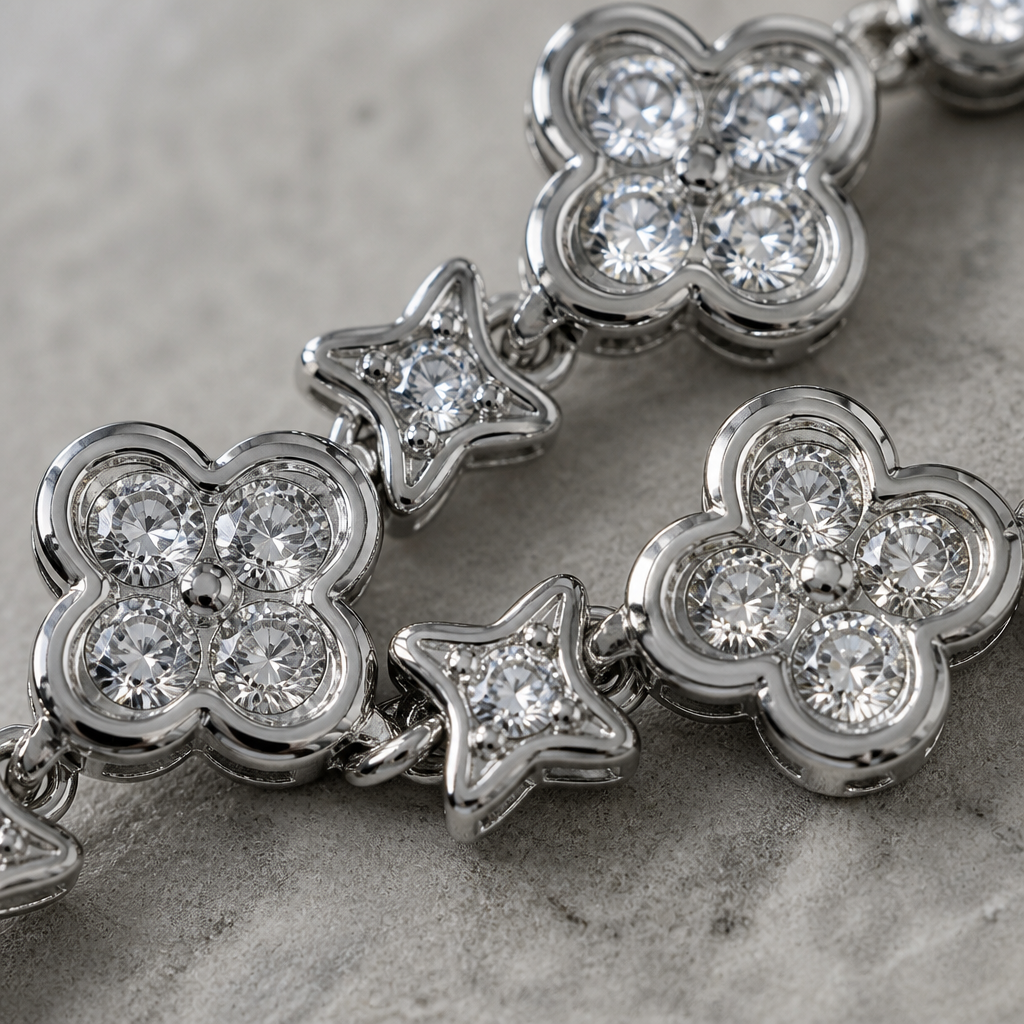 Des Finitions Exemplaires - Bracelet Trèfle Homme, Maillons Pavés Effet Diamant