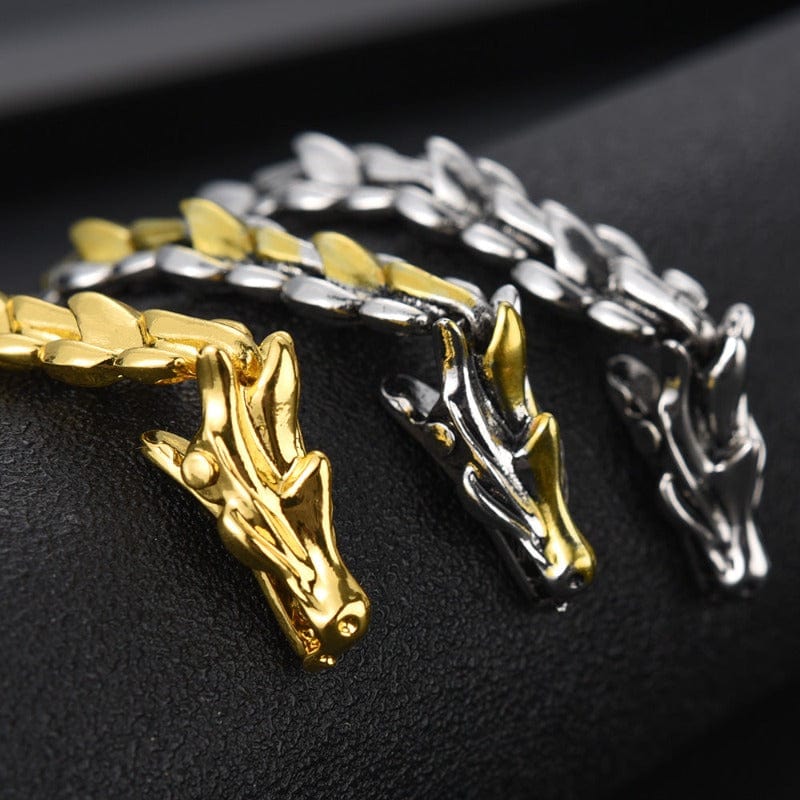 Les trois finitions du bracelet dragon homme, argent, or et bicolore