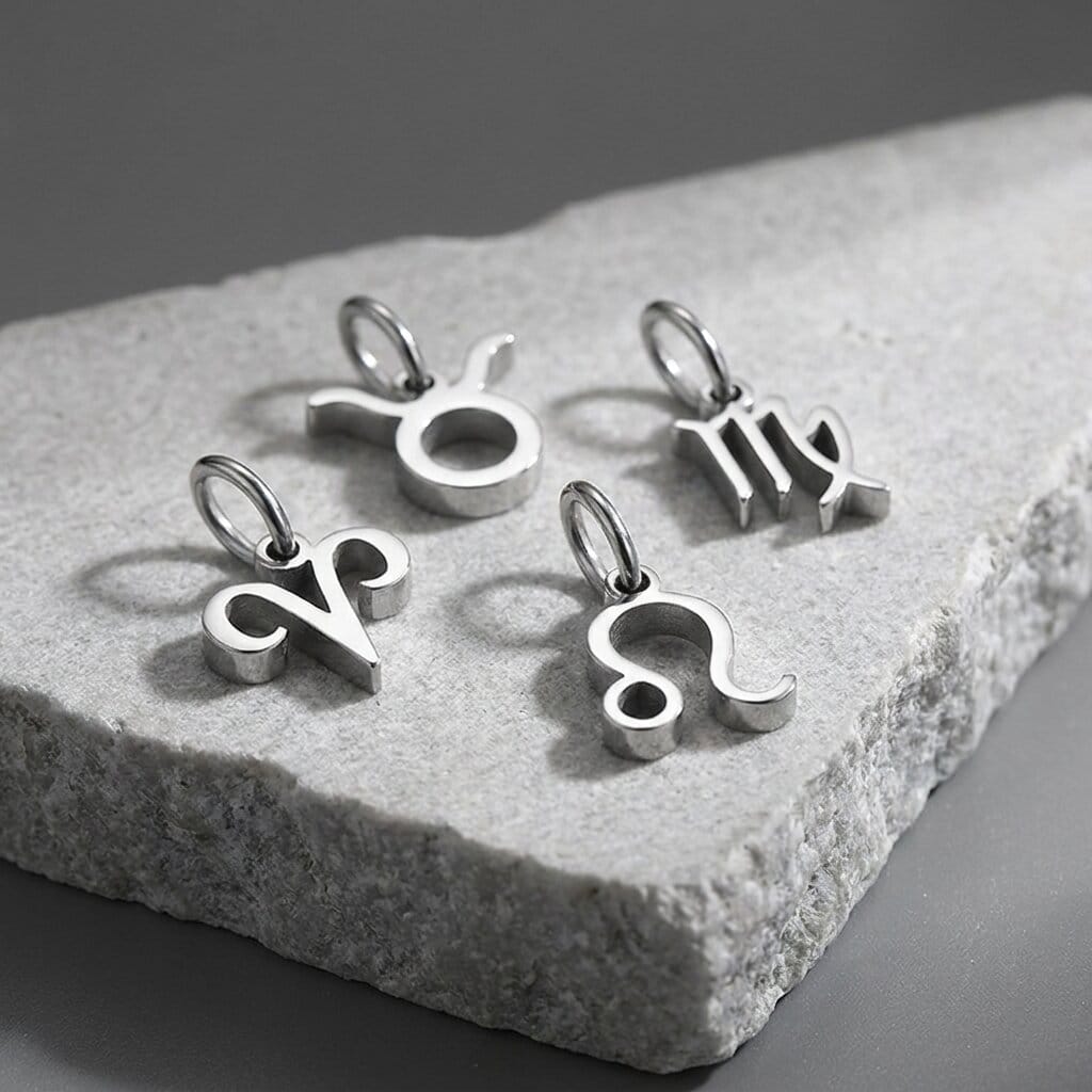 breloque pendentif argent signe astrologique acier inoxydable