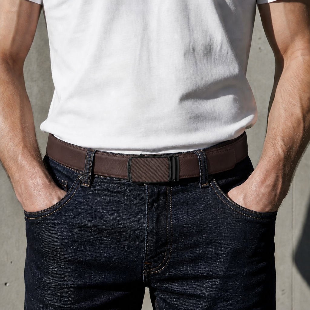 Des Finitions Exemplaires - Ceinture à Cliquet Homme, Boucle Façon Carbone Assortie