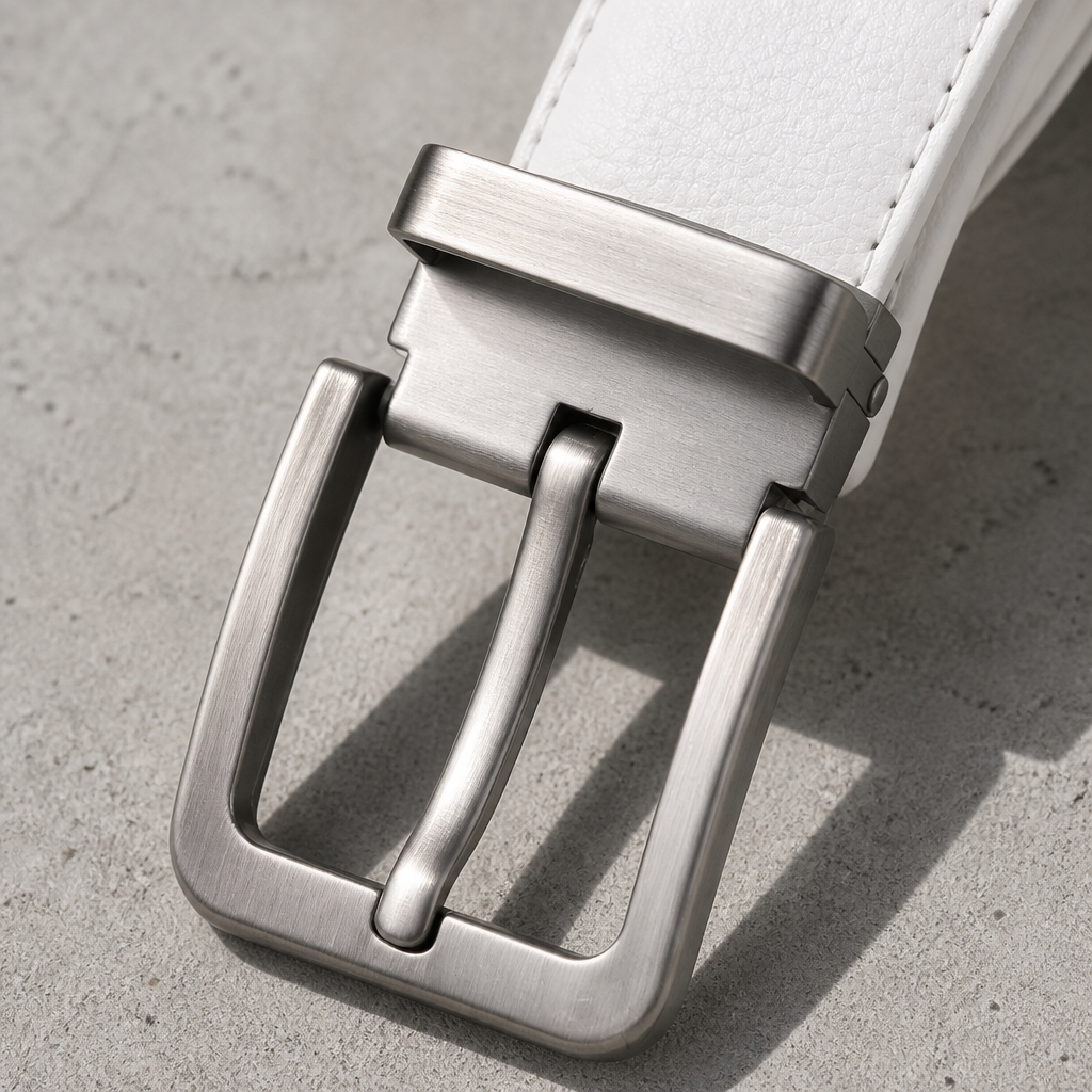 Des Finitions Exemplaires - Ceinture Blanche Homme en Cuir Grainé, Boucle Brossée