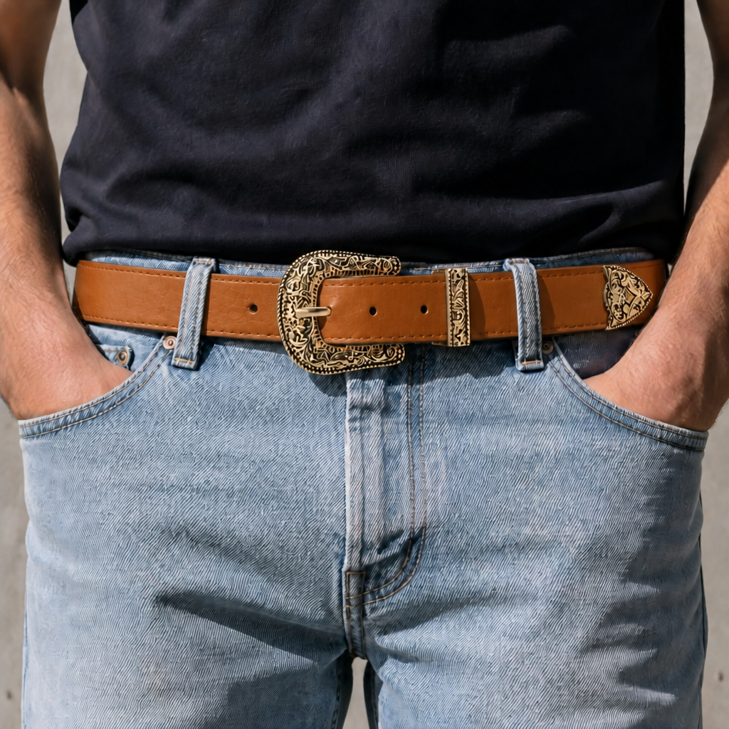 Des Finitions Exemplaires - Ceinture Boucle Western Homme, Embout et Passant Ciselés