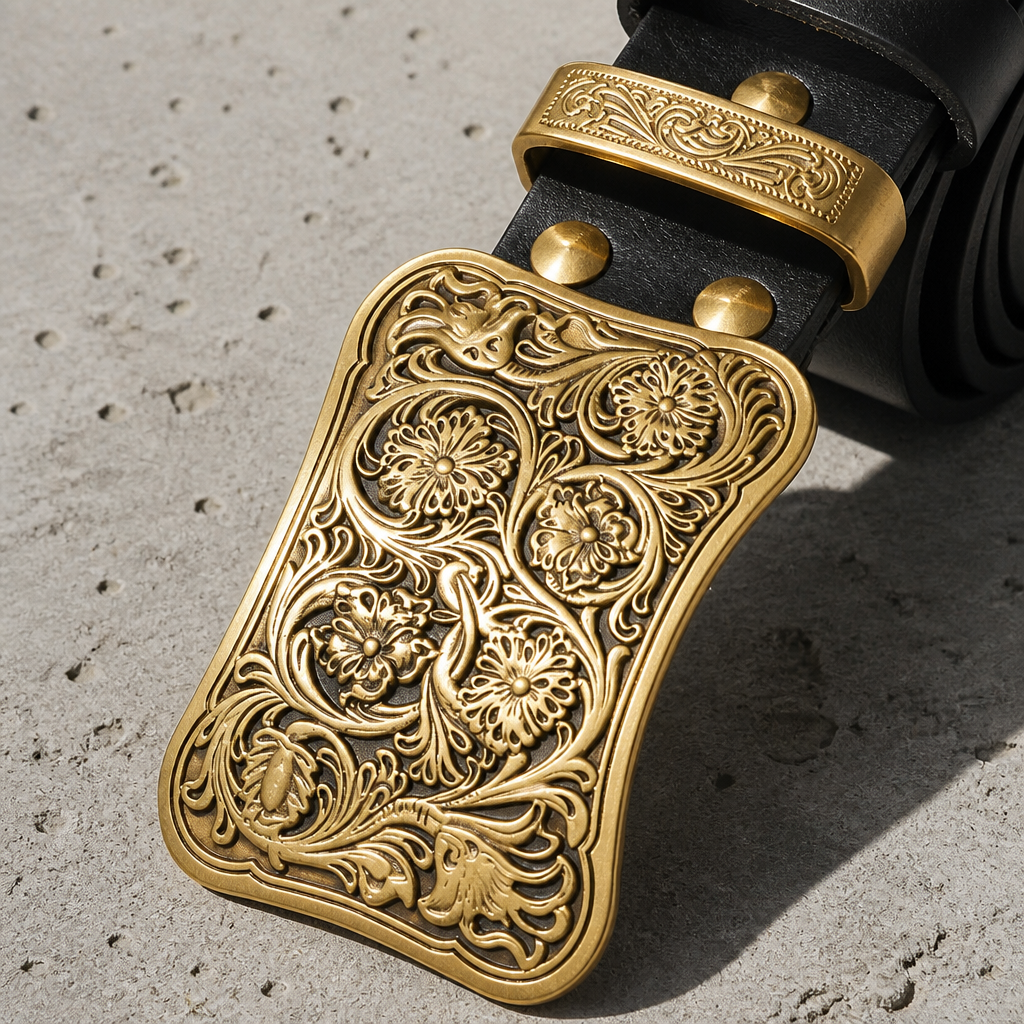 Des Finitions Exemplaires - Ceinture Cowboy Homme en Cuir, Grande Boucle Gravée