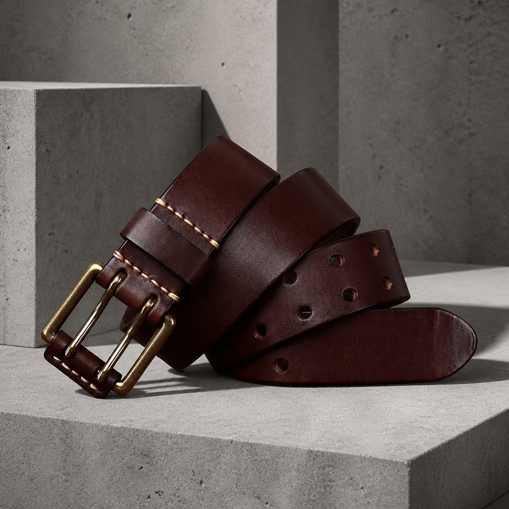 Ceinture cuir homme marron chocolat à double ardillon en laiton