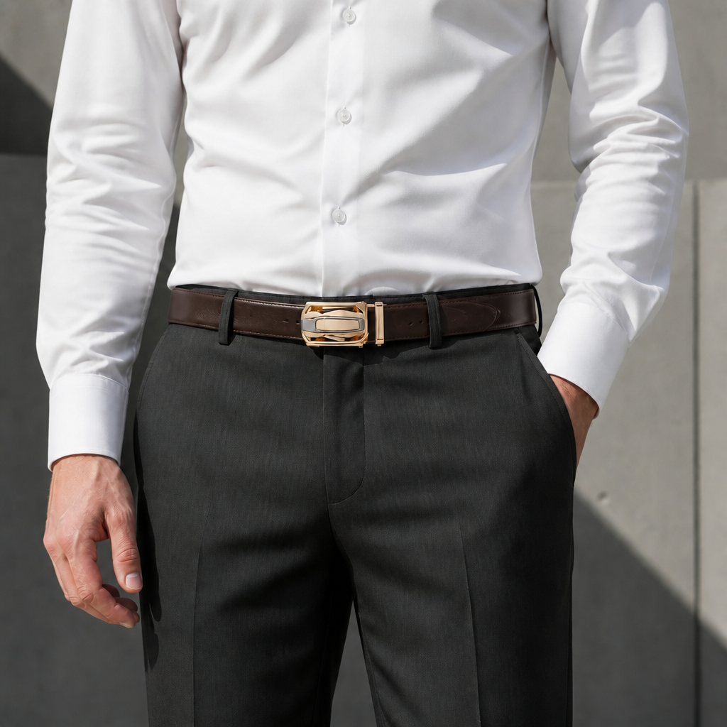 Des Finitions Exemplaires - Ceinture Homme Boucle Dorée en Cuir, Réglage Automatique